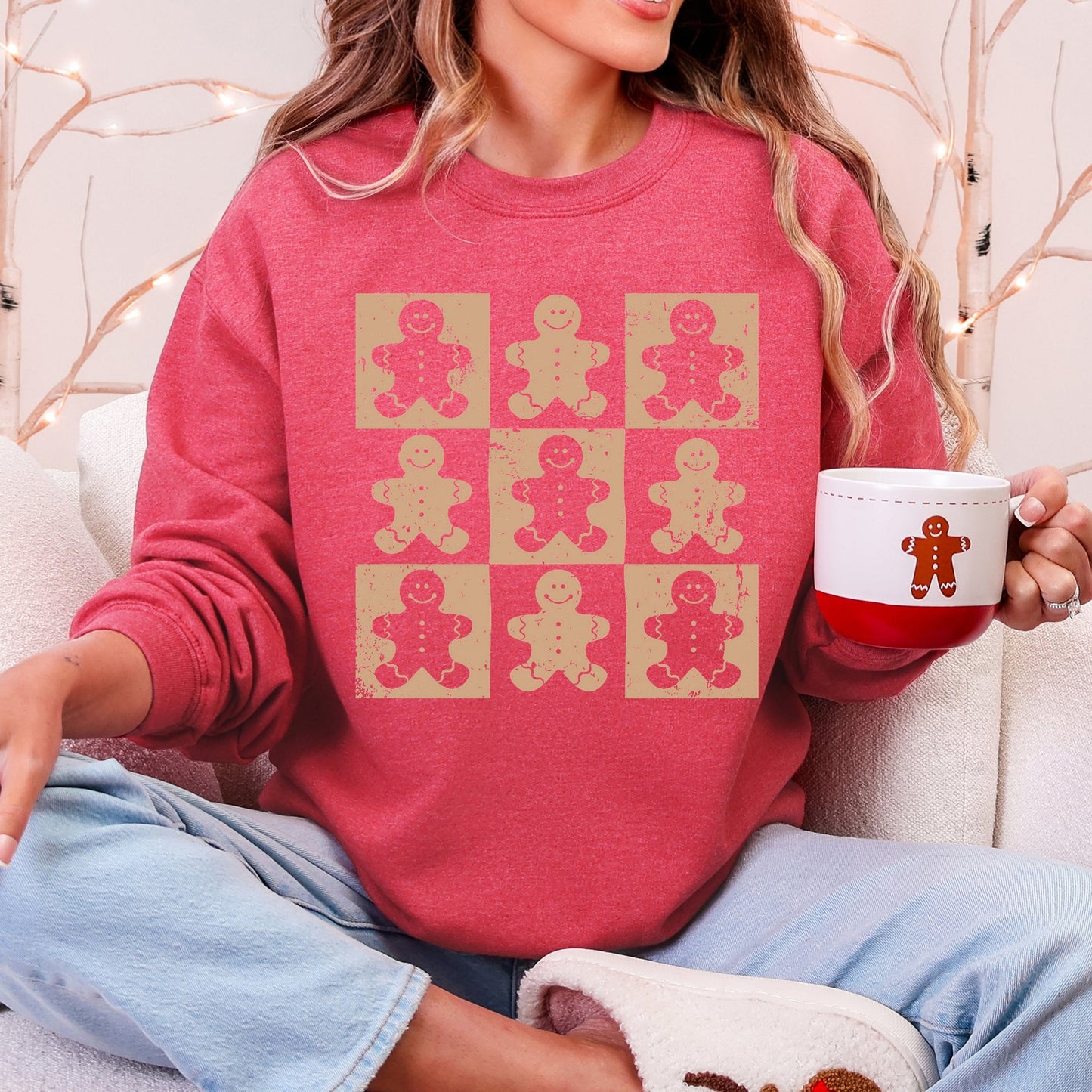 Gingerbread Men Christmas Minimalist Retro Whimsical Cozy Holiday Themed Illustration Print Sweatshirt