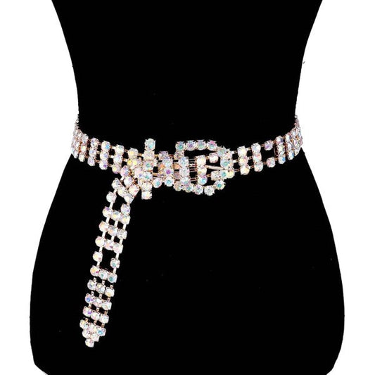 Embellished Crystal Rhinestone Accented Buckle Belt