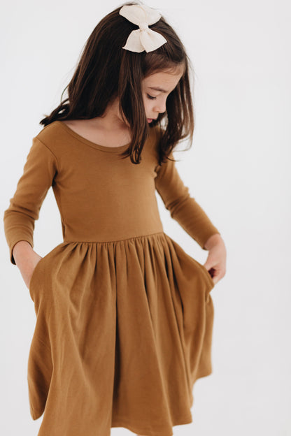 3/4 Sleeve Twirl Dress in Burro Brown