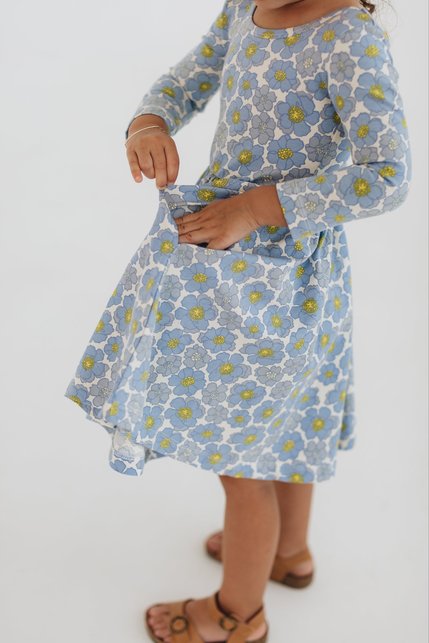3/4 Sleeve Twirl Dress in Periwinkle Meadow