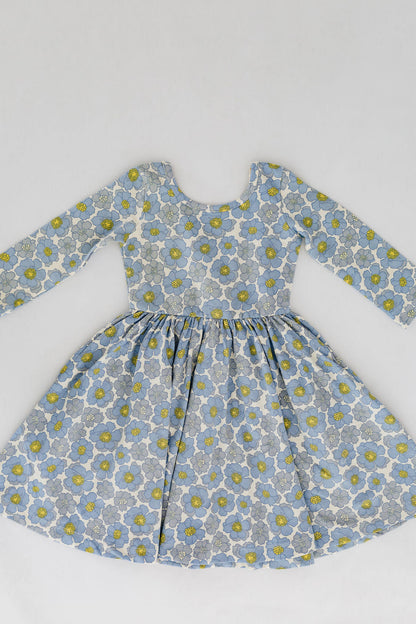 3/4 Sleeve Twirl Dress in Periwinkle Meadow