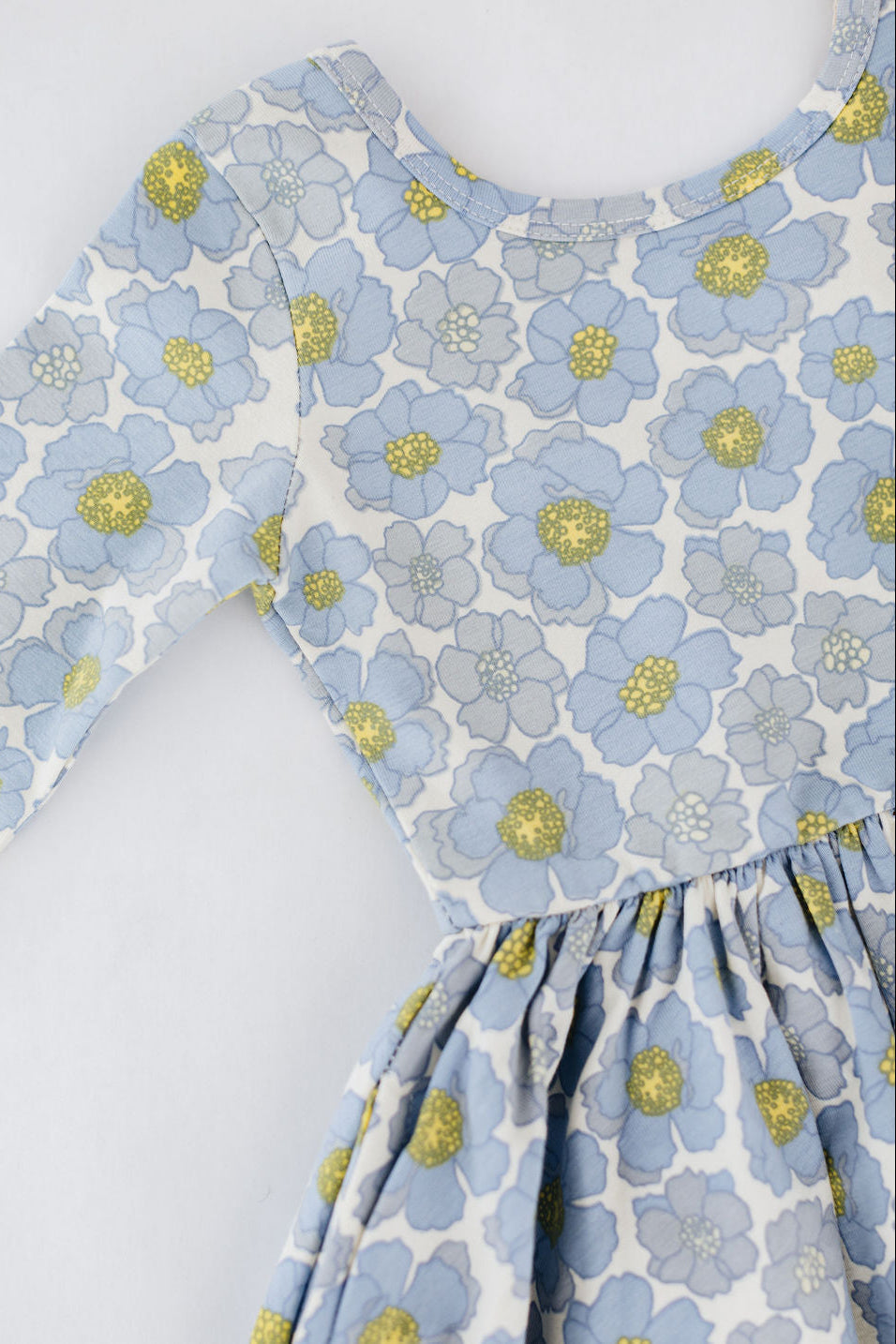 3/4 Sleeve Twirl Dress in Periwinkle Meadow