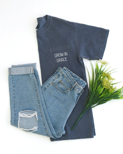 Grow In Grace Comfort Colors Pocket T-Shirt – Christian Pro-Life Faith Graphic Tee