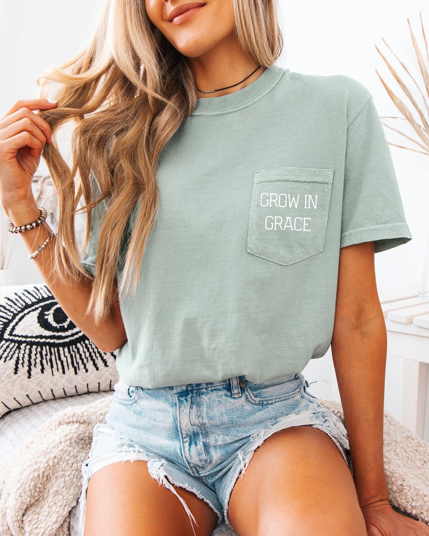 Grow In Grace Comfort Colors Pocket T-Shirt – Christian Pro-Life Faith Graphic Tee
