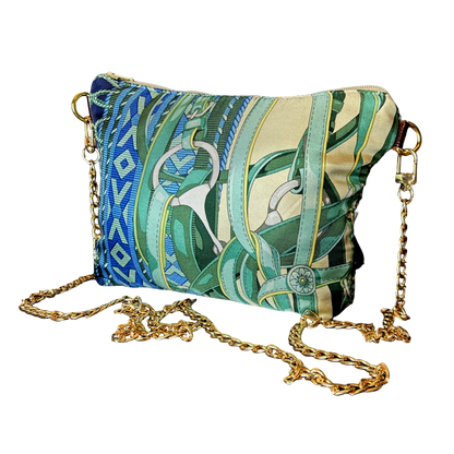 Fringe Harness Vintage Silk Scarf Crossbody Bag