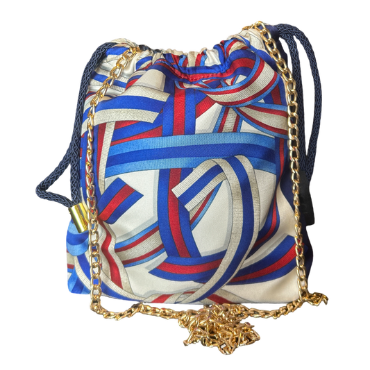 Ribbons Vintage Scarf Drawstring Crossbody Bag
