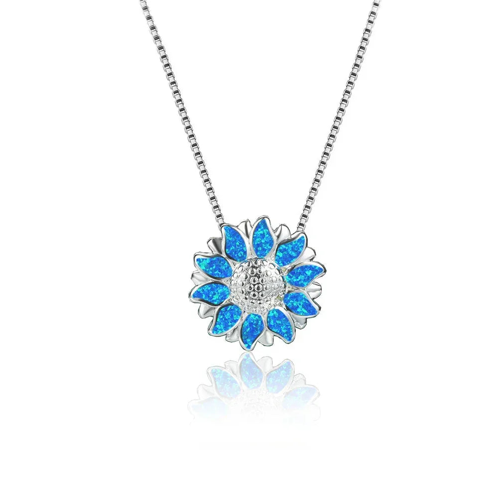 Boho Fashion Sea Animal Dolphin Pendant Necklace for Women Girl Inlay Imitation Blue Opal Necklace Wedding Party Jewelry