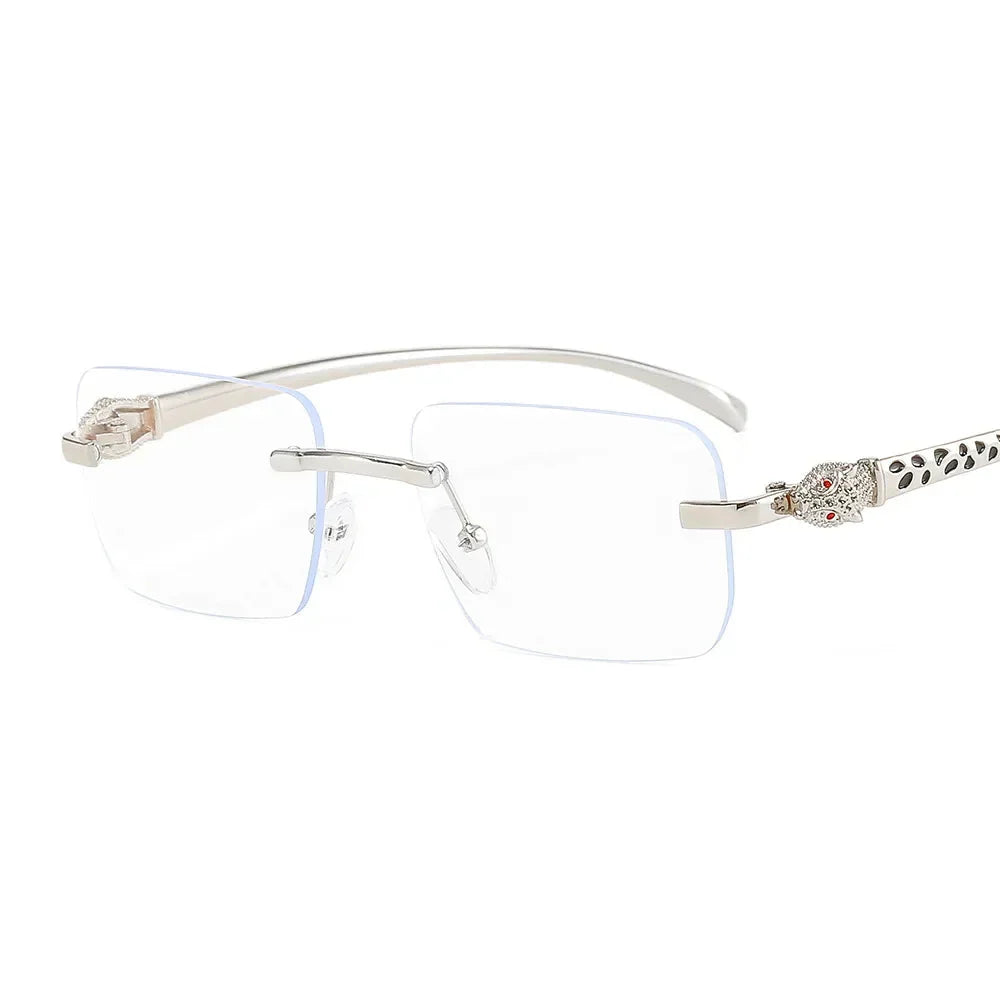 Vintage Fashion Rimless Small Square Sunglasses Women Men Luxury Brand Designer Travel Driving Metal Leopard Head Sun Glasses