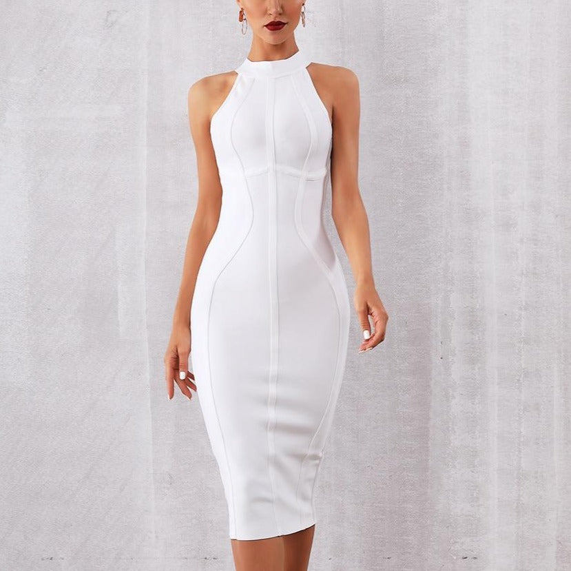 Summer White cocktail midi Dress Tank Sexy Sleeveless white dress for women