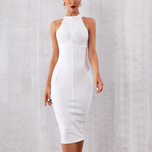 Summer White cocktail midi Dress Tank Sexy Sleeveless white dress for women