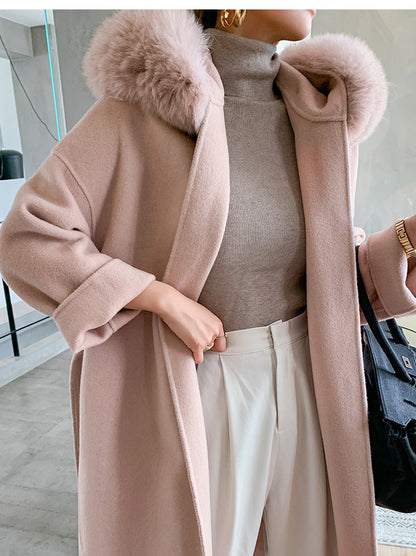 Cashmere Coat Fox fur Collar Women's