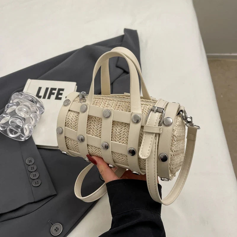 New Fashion Summer Cute Handbags | Light Feminine Straw Bags & Lady Design Purses with Rivet for Women