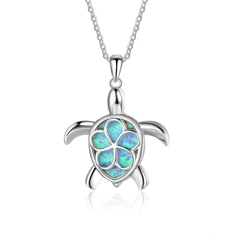 Boho Fashion Sea Animal Dolphin Pendant Necklace for Women Girl Inlay Imitation Blue Opal Necklace Wedding Party Jewelry