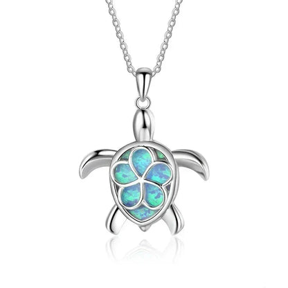Boho Fashion Sea Animal Dolphin Pendant Necklace for Women Girl Inlay Imitation Blue Opal Necklace Wedding Party Jewelry
