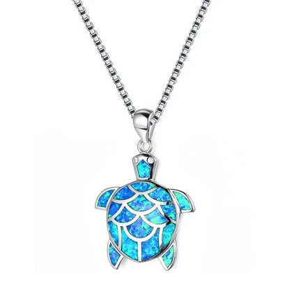 Boho Fashion Sea Animal Dolphin Pendant Necklace for Women Girl Inlay Imitation Blue Opal Necklace Wedding Party Jewelry