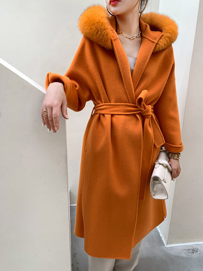 Cashmere Coat Fox fur Collar Women's