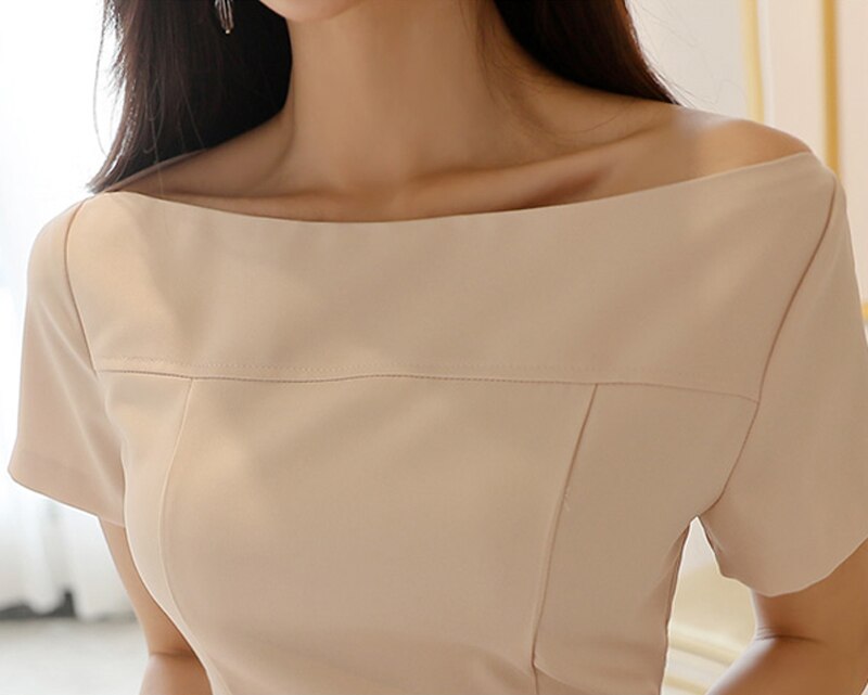 Brief Style Slash-neck Sleeveless Office Ladies Dress Elegant Midi Pencil Dresses
