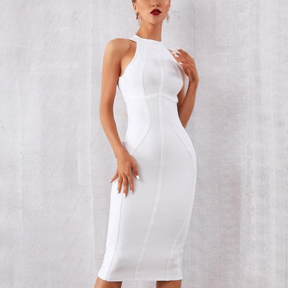Summer White cocktail midi Dress Tank Sexy Sleeveless white dress for women