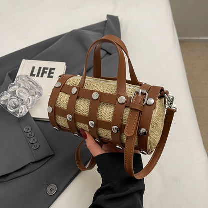 New Fashion Summer Cute Handbags | Light Feminine Straw Bags & Lady Design Purses with Rivet for Women