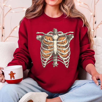 Halloween Skeleton, Pumpkins, Anatomy, Spooky Graphic Art Print For Halloween Season Sweatshirt