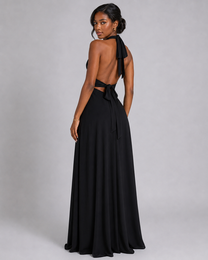 Halter Plunge V-Neck Maxi Dress – Elegant High Slit Backless Evening Gown