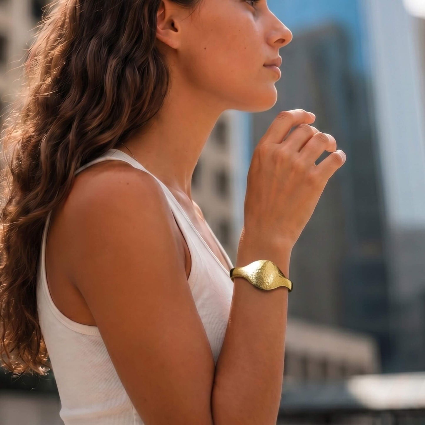 Hammered Open Brass Cuff Bracelet | Asili