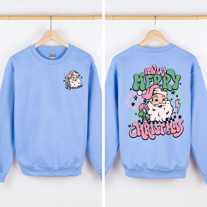 Have A Merry Christmas Retro Santa Front And Back Print Vintage Inspired Graphic Sweatshirt