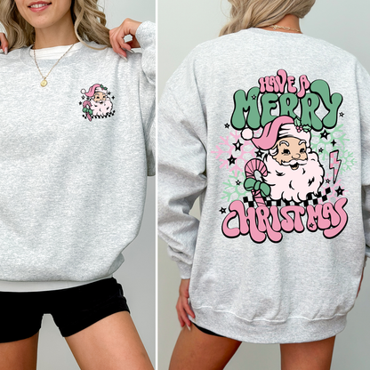 Have A Merry Christmas Retro Santa Front And Back Print Vintage Inspired Graphic Sweatshirt