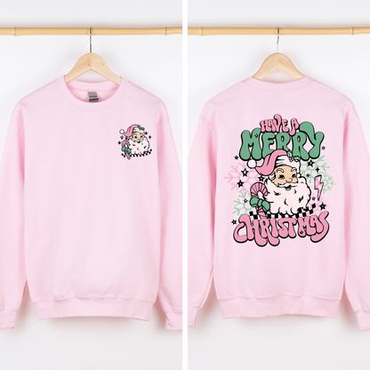 Have A Merry Christmas Retro Santa Front And Back Print Vintage Inspired Graphic Sweatshirt