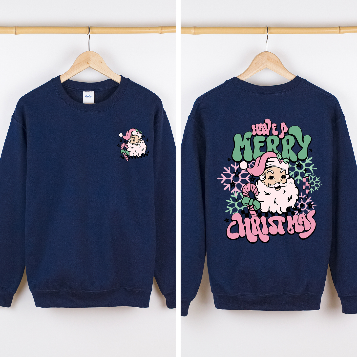 Have A Merry Christmas Retro Santa Front And Back Print Vintage Inspired Graphic Sweatshirt