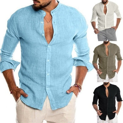 Cotton Linen Shirt long Sleeve Casual Men's