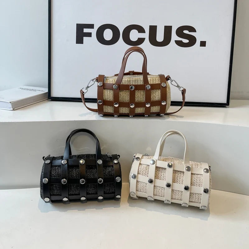 New Fashion Summer Cute Handbags | Light Feminine Straw Bags & Lady Design Purses with Rivet for Women