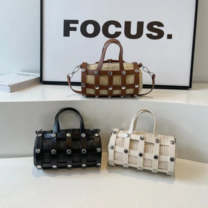 New Fashion Summer Cute Handbags | Light Feminine Straw Bags & Lady Design Purses with Rivet for Women
