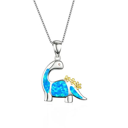 Boho Fashion Sea Animal Dolphin Pendant Necklace for Women Girl Inlay Imitation Blue Opal Necklace Wedding Party Jewelry