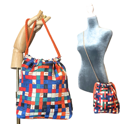 Bolduc au Carre Vintage Scarf Drawstring Crossbody Bag