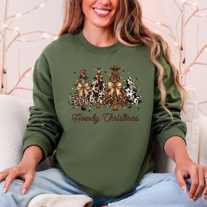 Howdy Christmas Western Santa Christmas Trees Holiday Western Theme Festive Cozy Sweatshirt