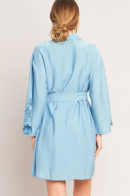 Soft Blue Belted Shirt Dress