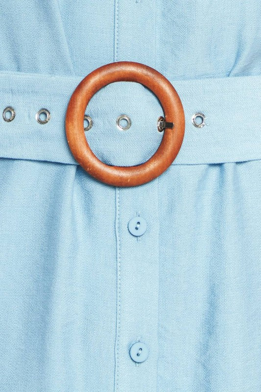 Soft Blue Belted Shirt Dress
