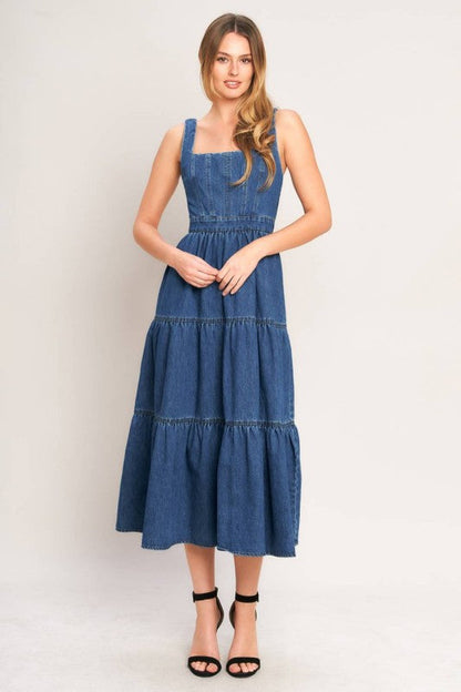 Washed Denim Midi Dress