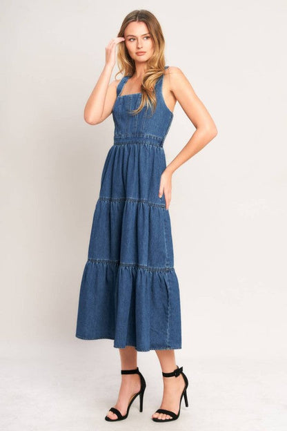 Washed Denim Midi Dress