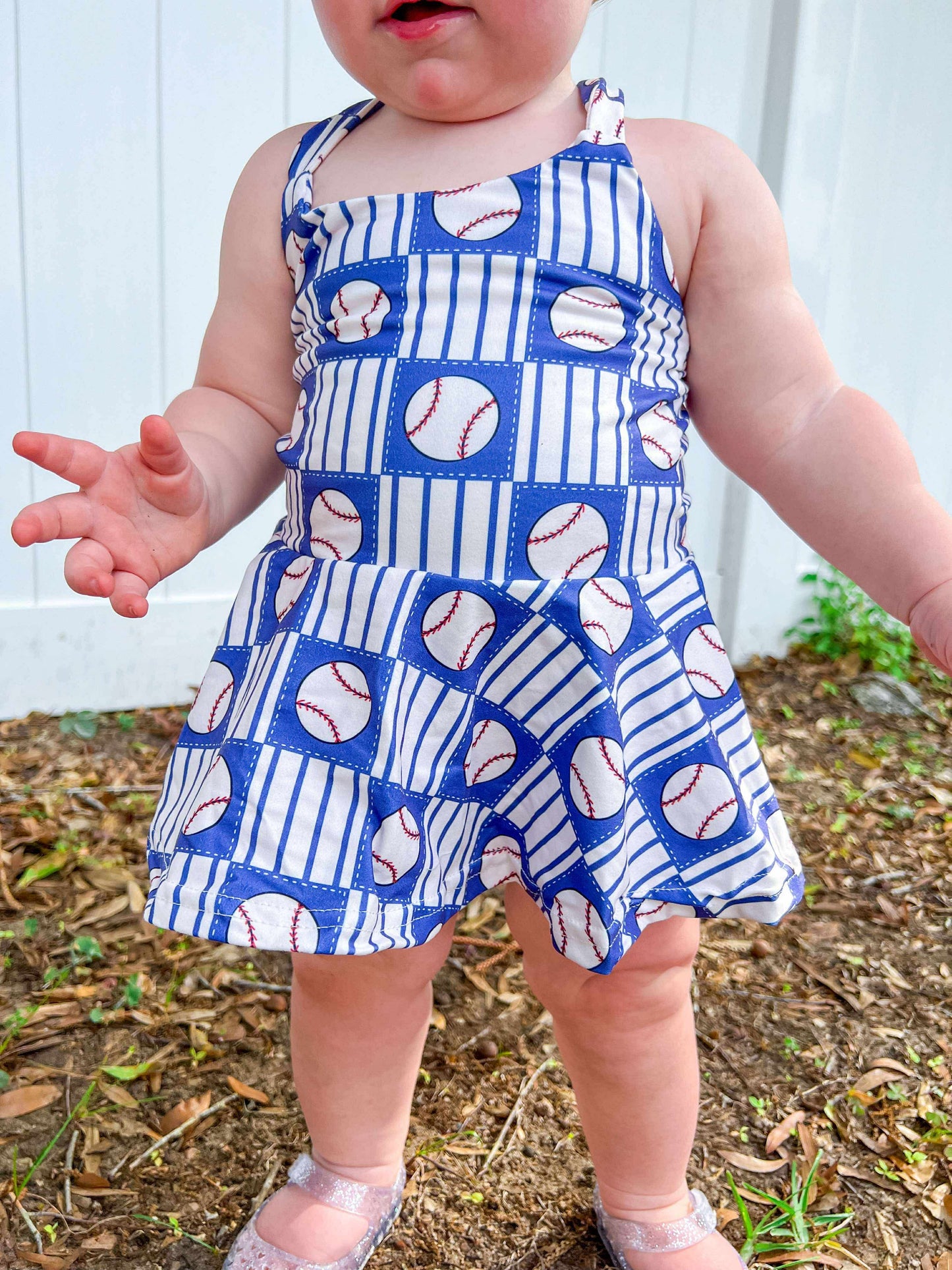Baseball skirted romper