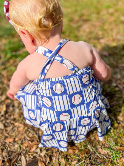 Baseball skirted romper