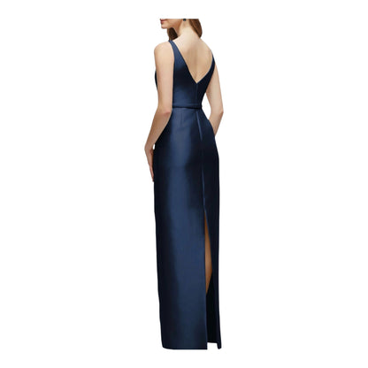 Alfred Sung Midnight Blue Sleeveless Bow Waist Full Length Gown D881 Sz 12