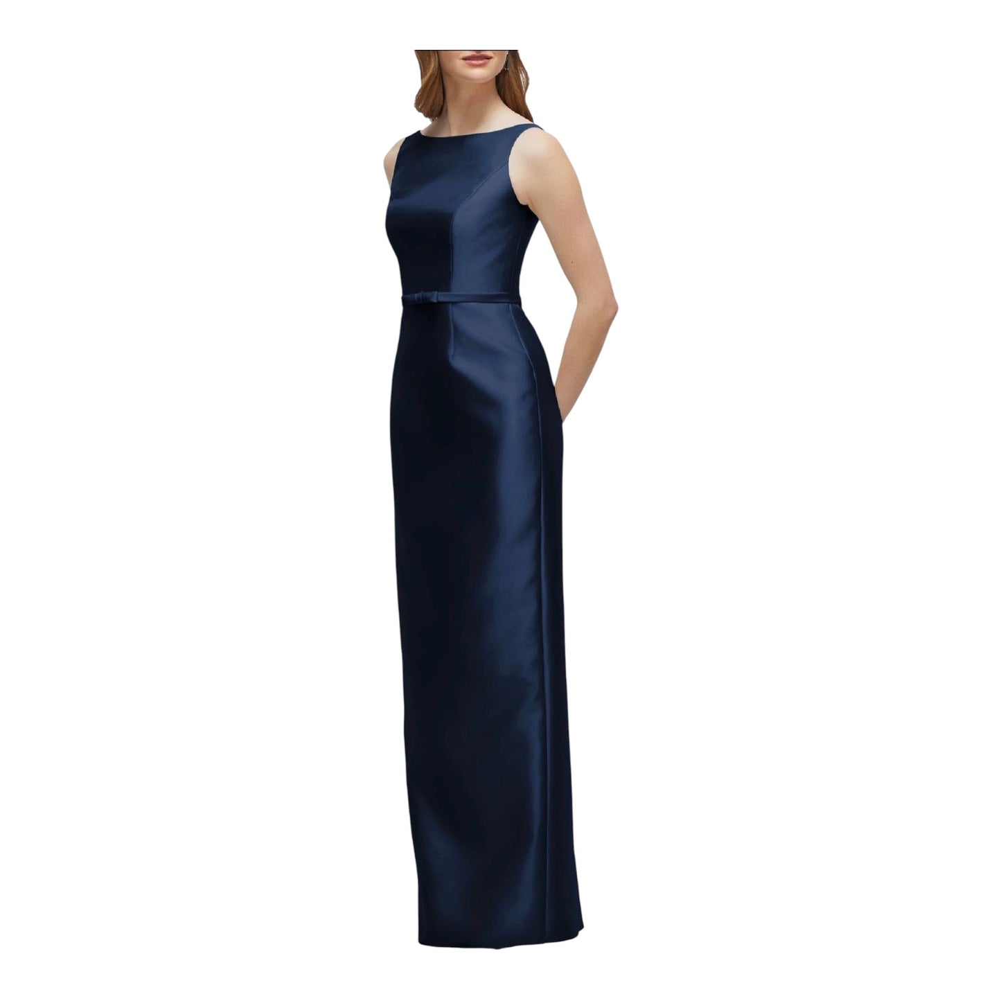 Alfred Sung Midnight Blue Sleeveless Bow Waist Full Length Gown D881 Sz 12