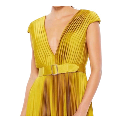 MAC DUGGAL Pleated Cap Sleeve Belted ALine Dress 26483
Chartreuse Sz 8