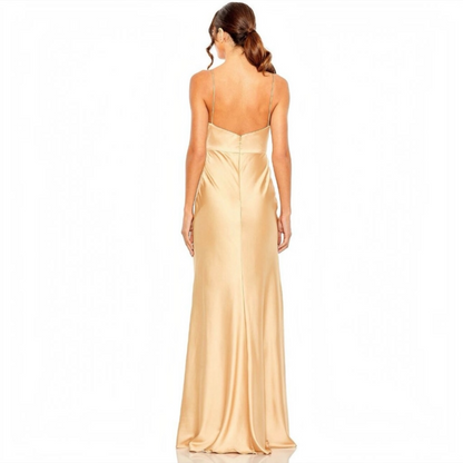 Ieena for Mac Duggal 68347 Champagne Tie-Front Keyhole Gown – Size 6
