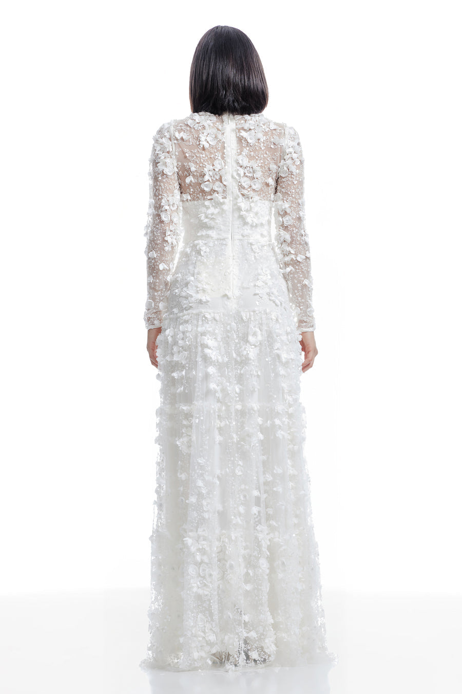 Dress the Population Angelina White 3D Floral Pearl Gown XS
