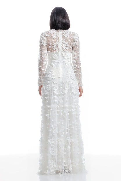 Dress the Population Angelina White 3D Floral Pearl Gown XS