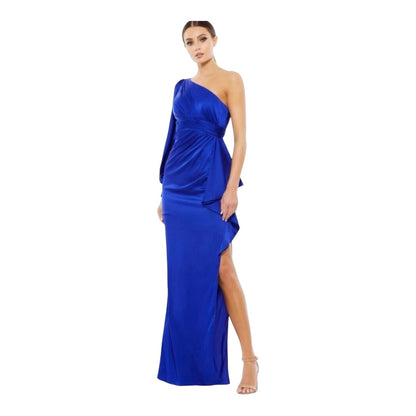 Mac Duggal One Shoulder Bishop Sleeve Gown in Sapphire
Blue 55398 Sz 2