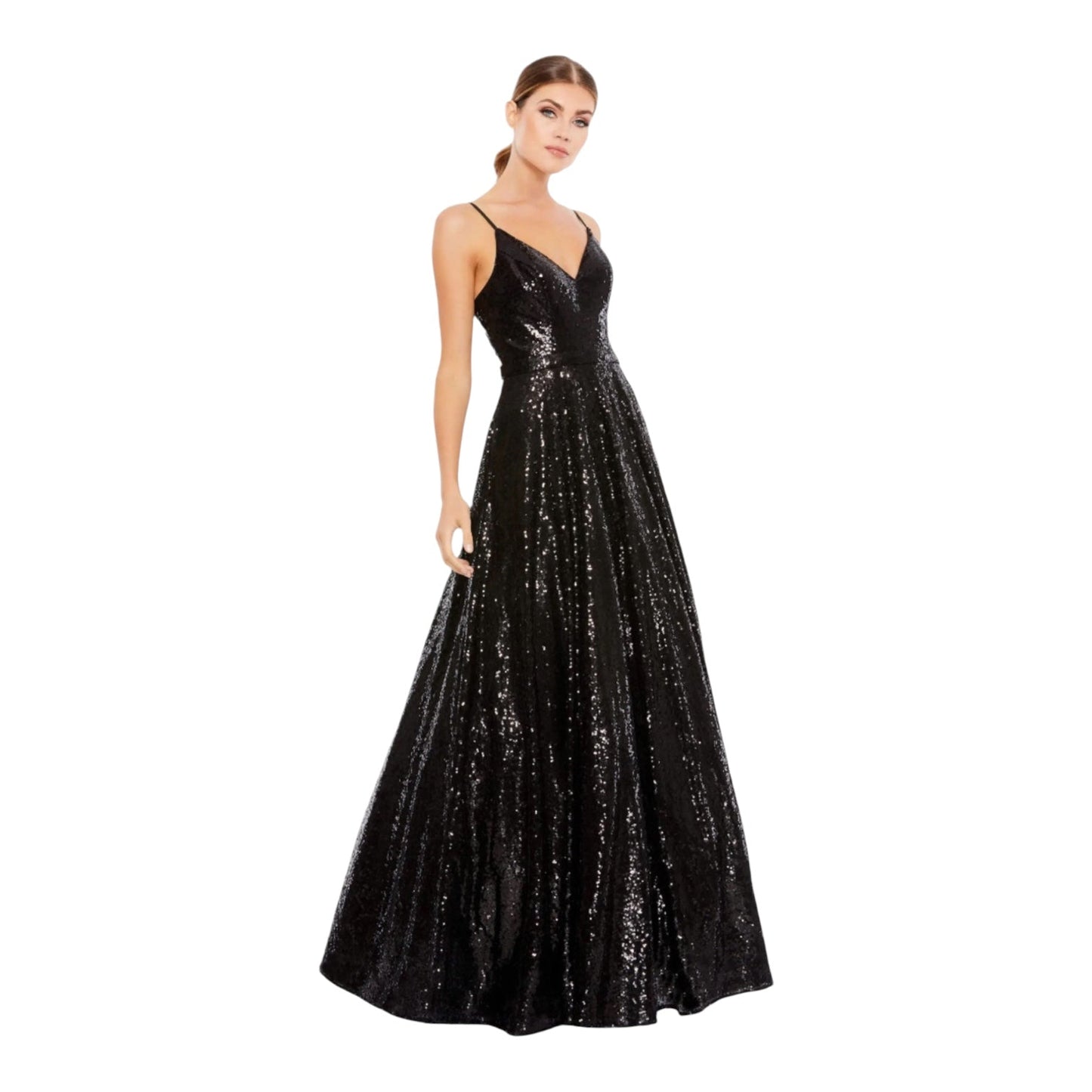 Mac Duggal 49483 Black Sequin V-Neck Ball Gown Dress Size 2